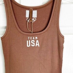 SKIMS Brown Ribbed Tank Top with 'TEAM USA' Print